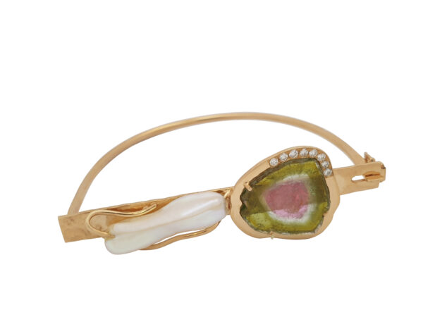 Turmalin Armreif in 585 Gelbgold mit Diamanten